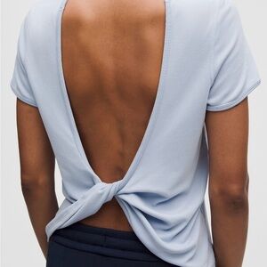 NWT- lululemon athletica Light Blue Open-Back Tee